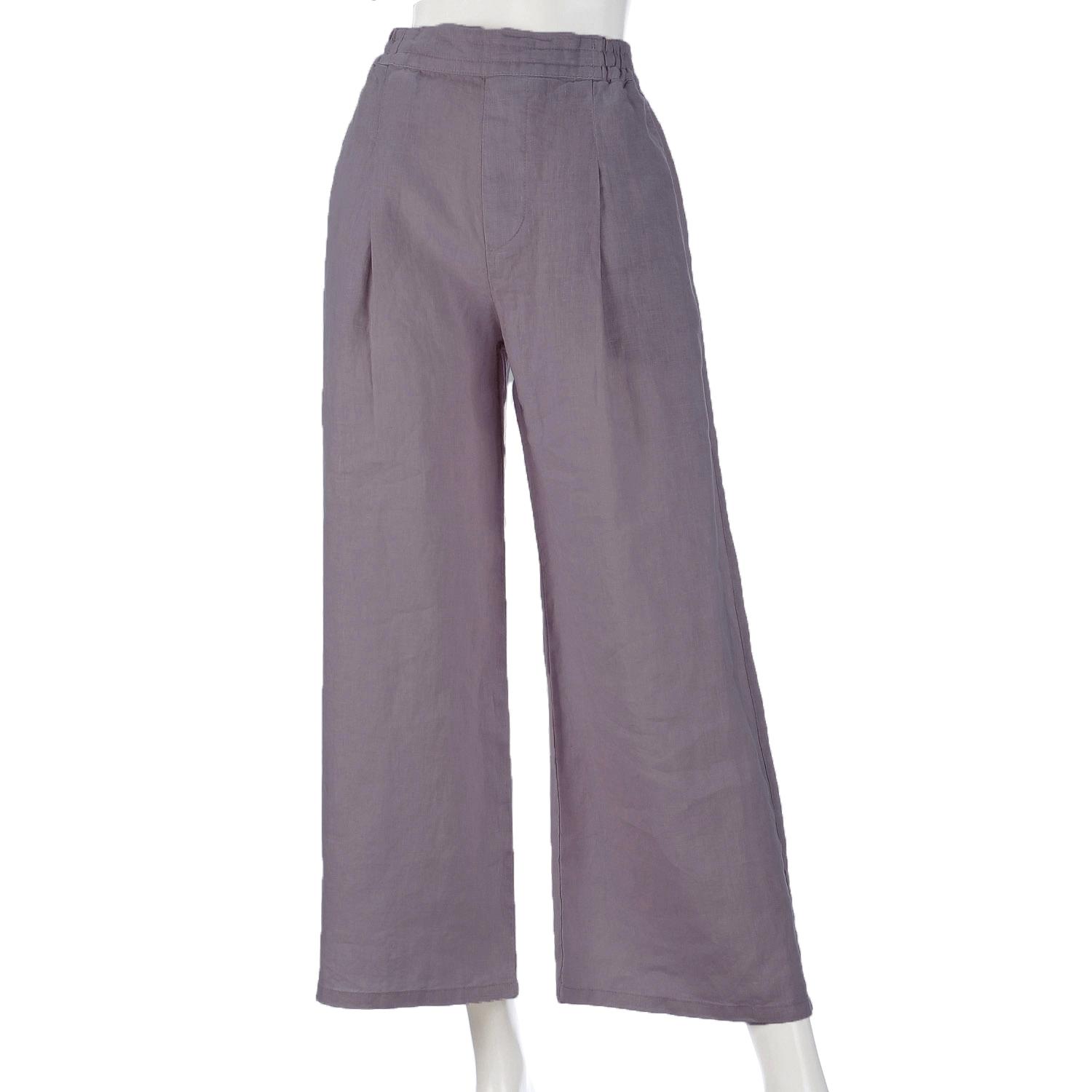 French Linen Wide-Leg Pants 65cm Length Steel Gray L