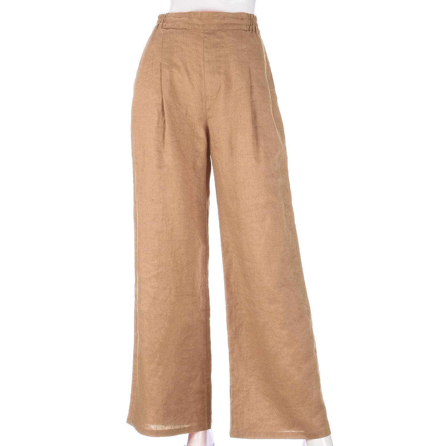 French Linen Wide-Leg Pants 73cm Inseam Oak LL (2L)
