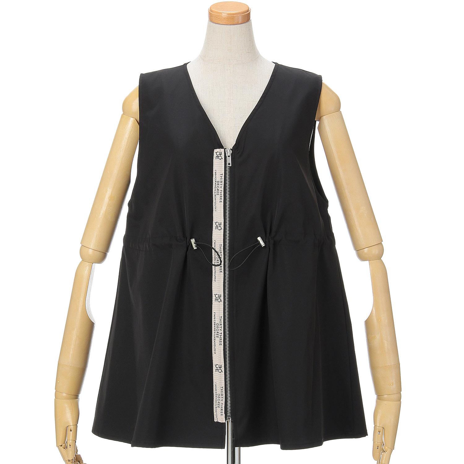 33℃ Waist Gathered Logo Tape Vest - Black - M