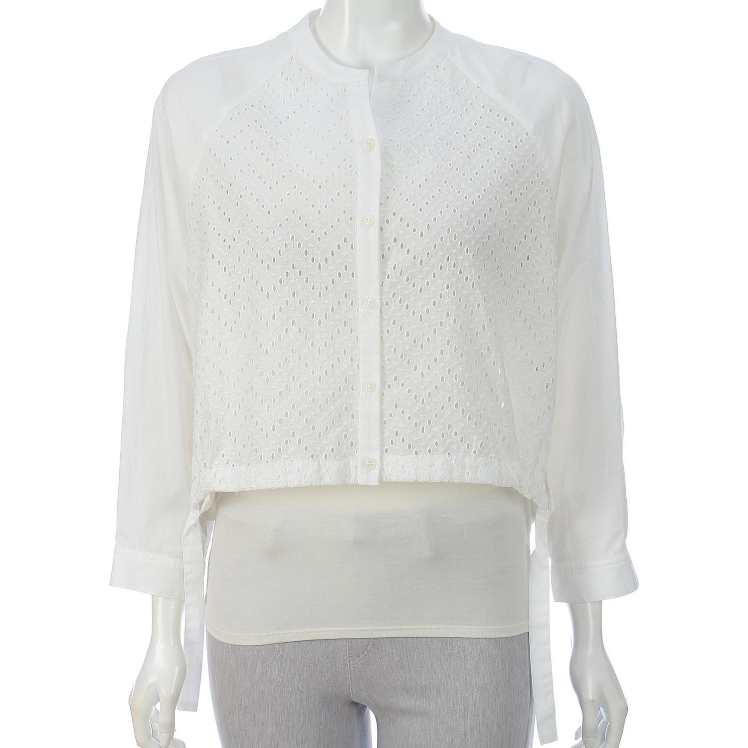 Zigzag Embroidered Blouse, White, L