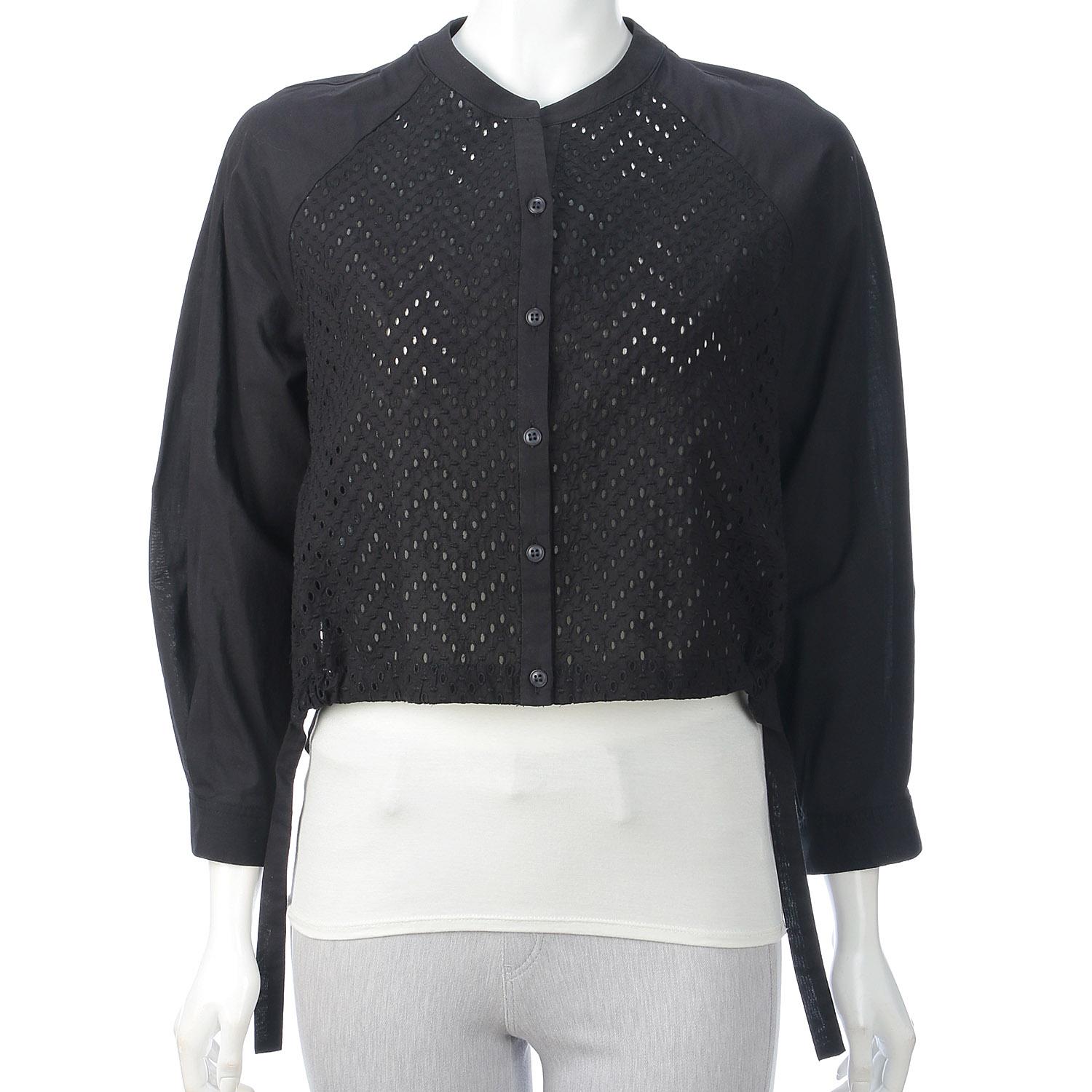 Zigzag Embroidered Blouse, Black, M