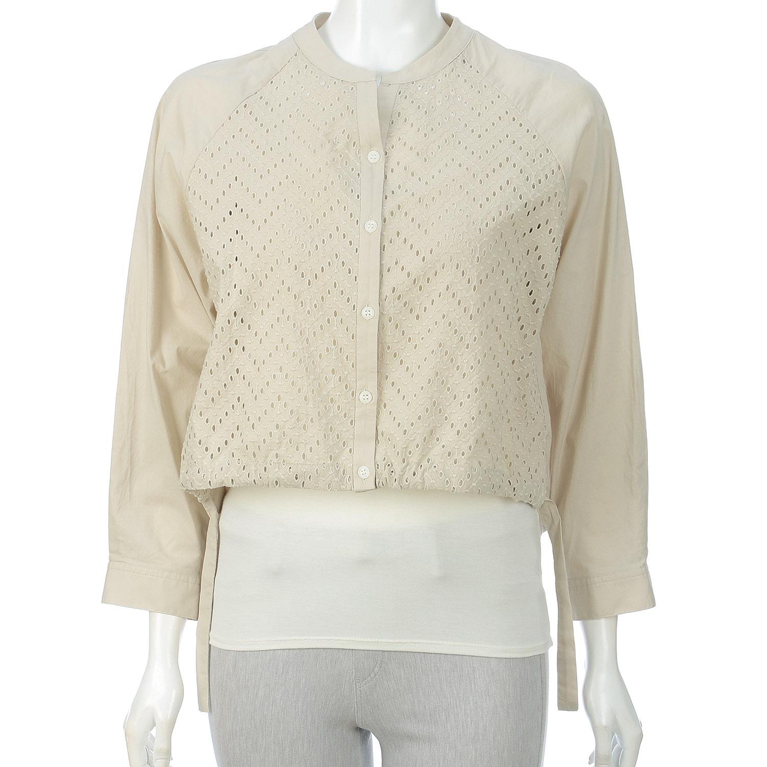 Zigzag Embroidered Blouse, Beige, L