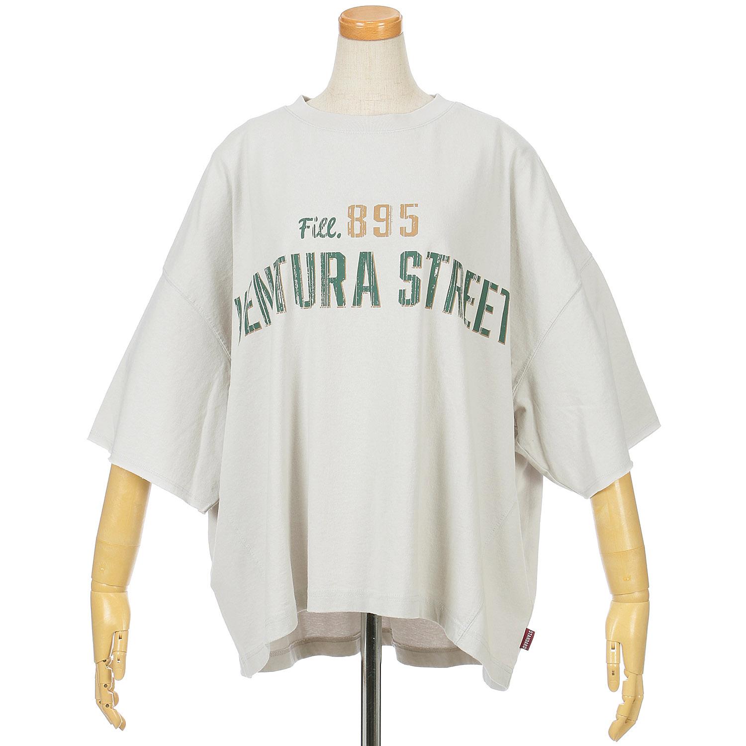 GENTIL Logo Print Wide Silhouette 3/4 Sleeve Pullover Sweater - Gray - F (Free)