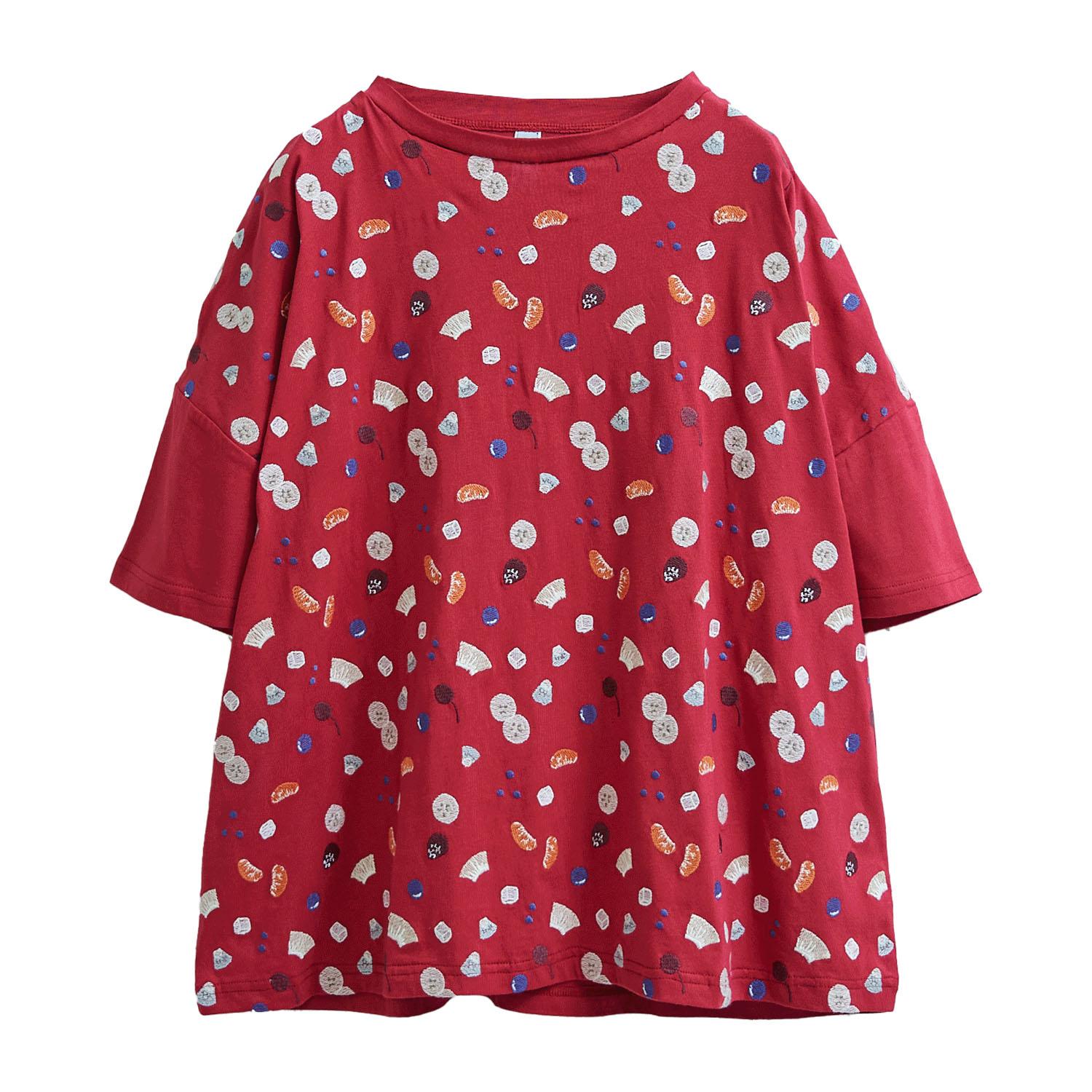 Emago Fruit Punch Embroidered T-Shirt - Red - F (Free Size)