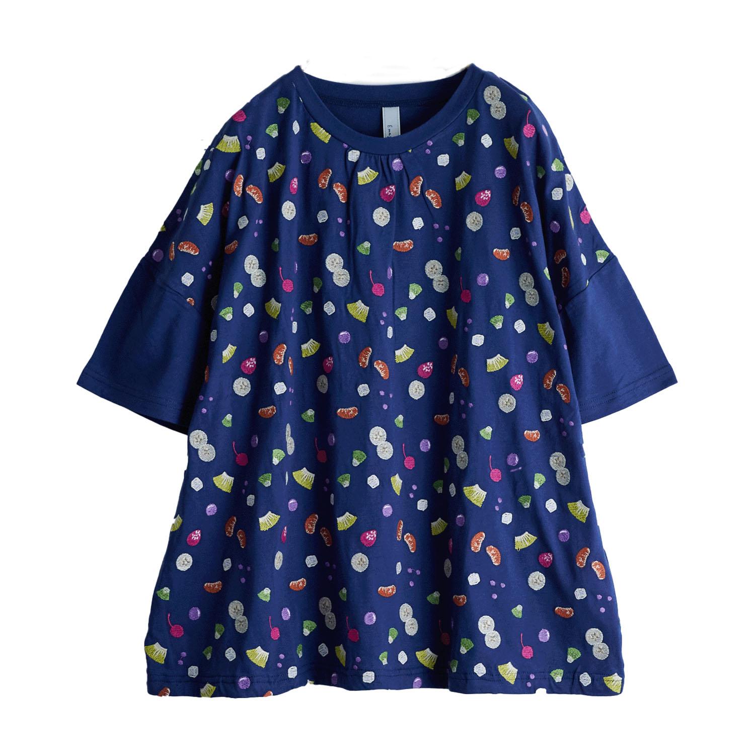 Emago Fruit Punch Embroidered T-Shirt Navy F (Free)
