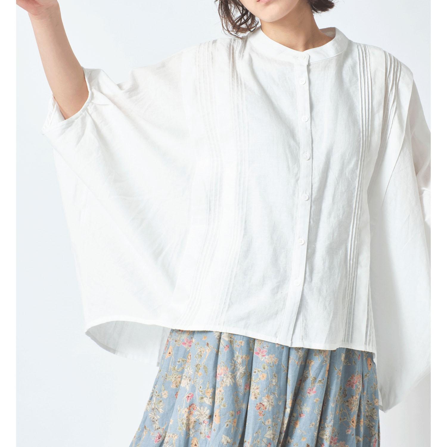 Ubasoku Band Collar Vertical Pin Tuck Processing Genuine Shell Button Pullover