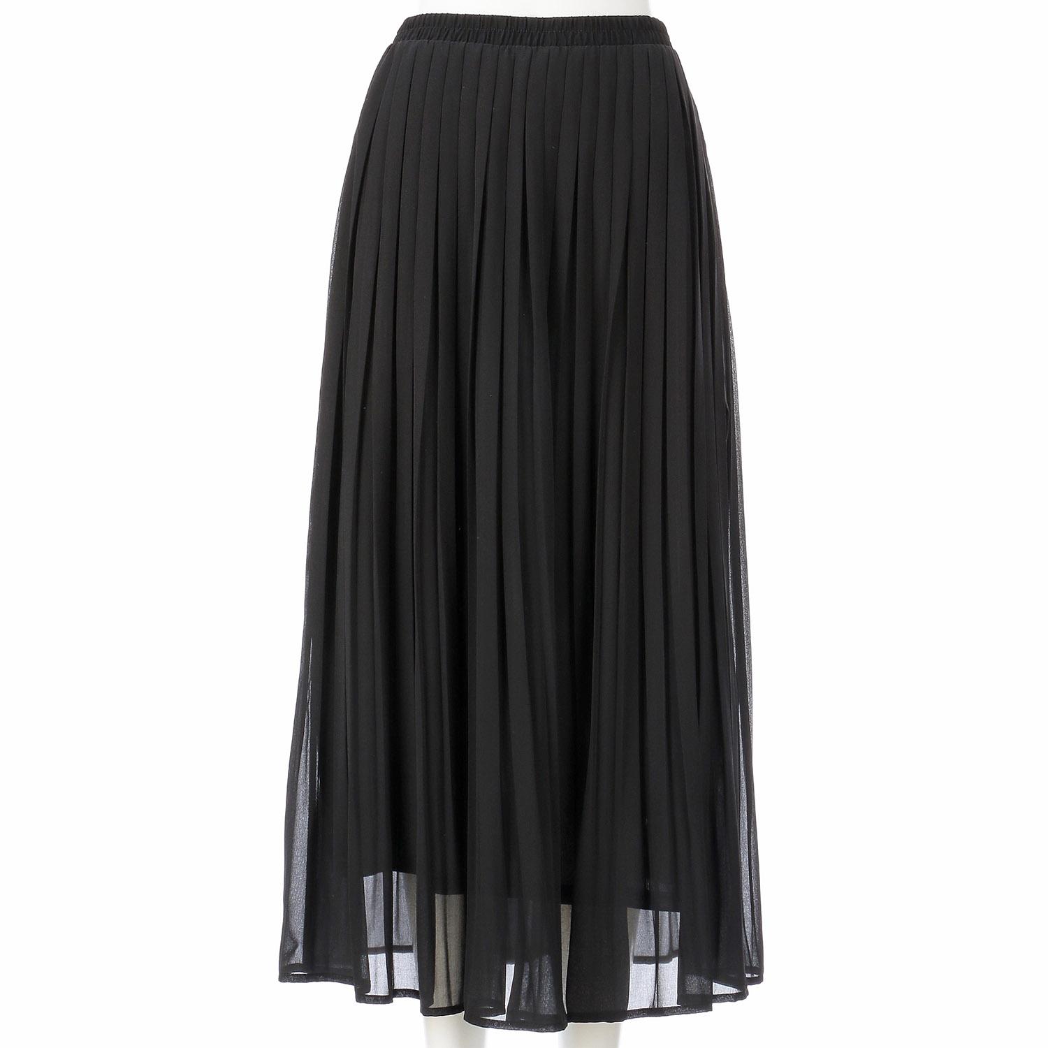 jouir Chiffon Georgette Pleated Skirt - Black - L