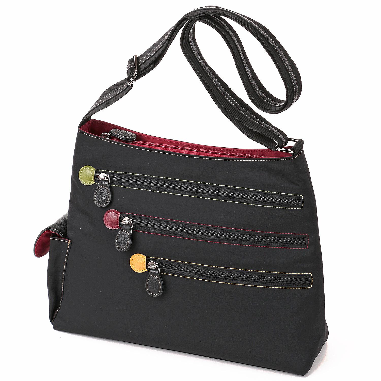 Color Zipper Shoulder Bag - Black