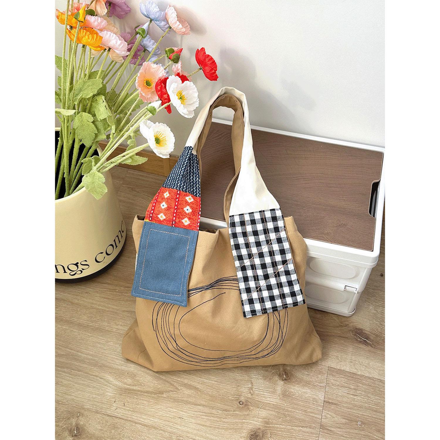 Canvas Embroidered Tote Bag - Beige