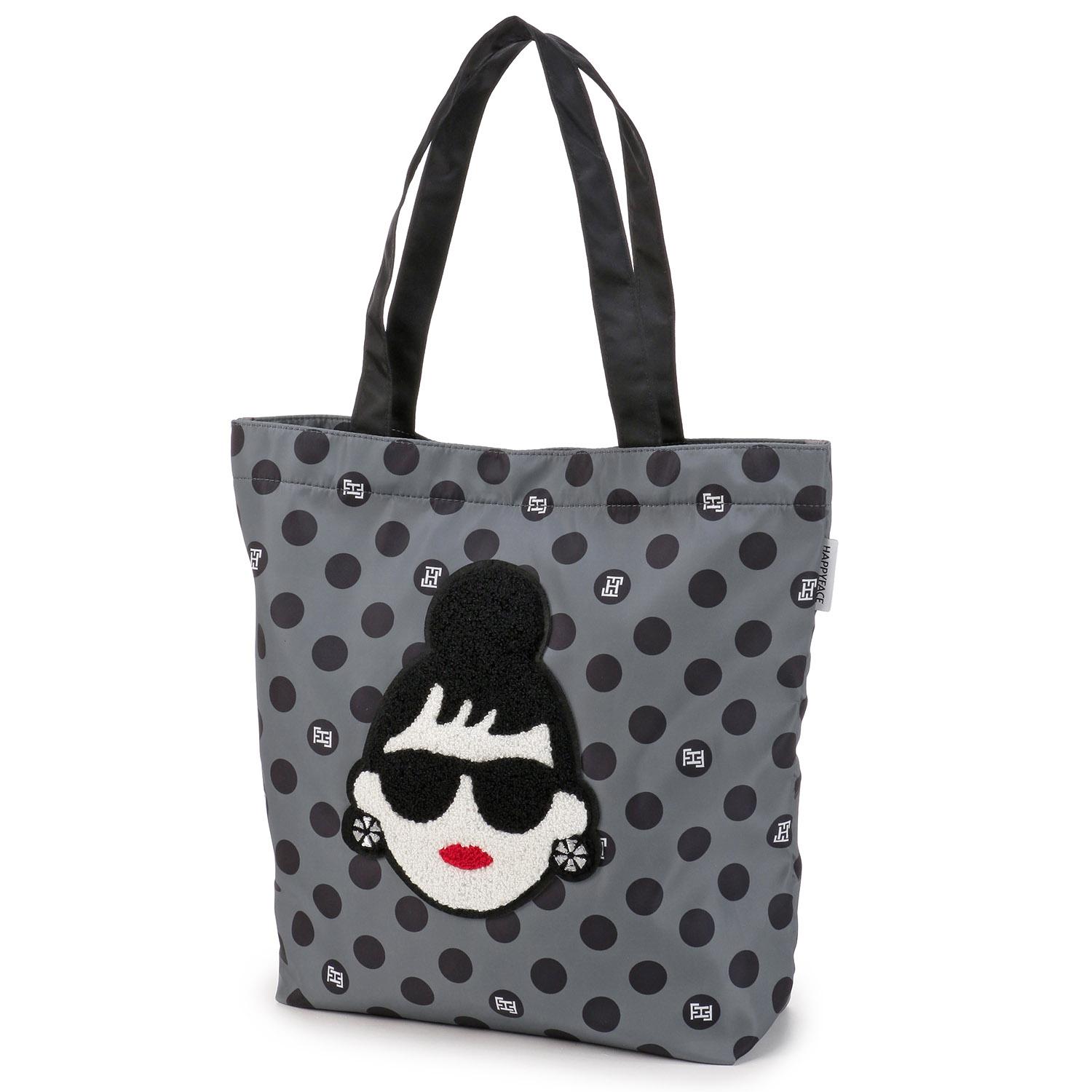HAPPY FACE Lady Emma Face Tote Bag Gray Dot