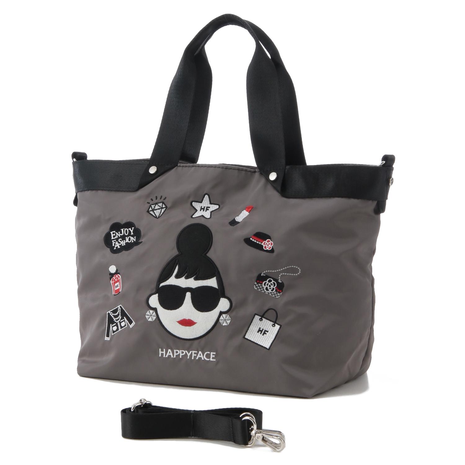 HAPPY FACE Lady Emma New Embroidery Multi-Functional 2-Way Tote Bag Large