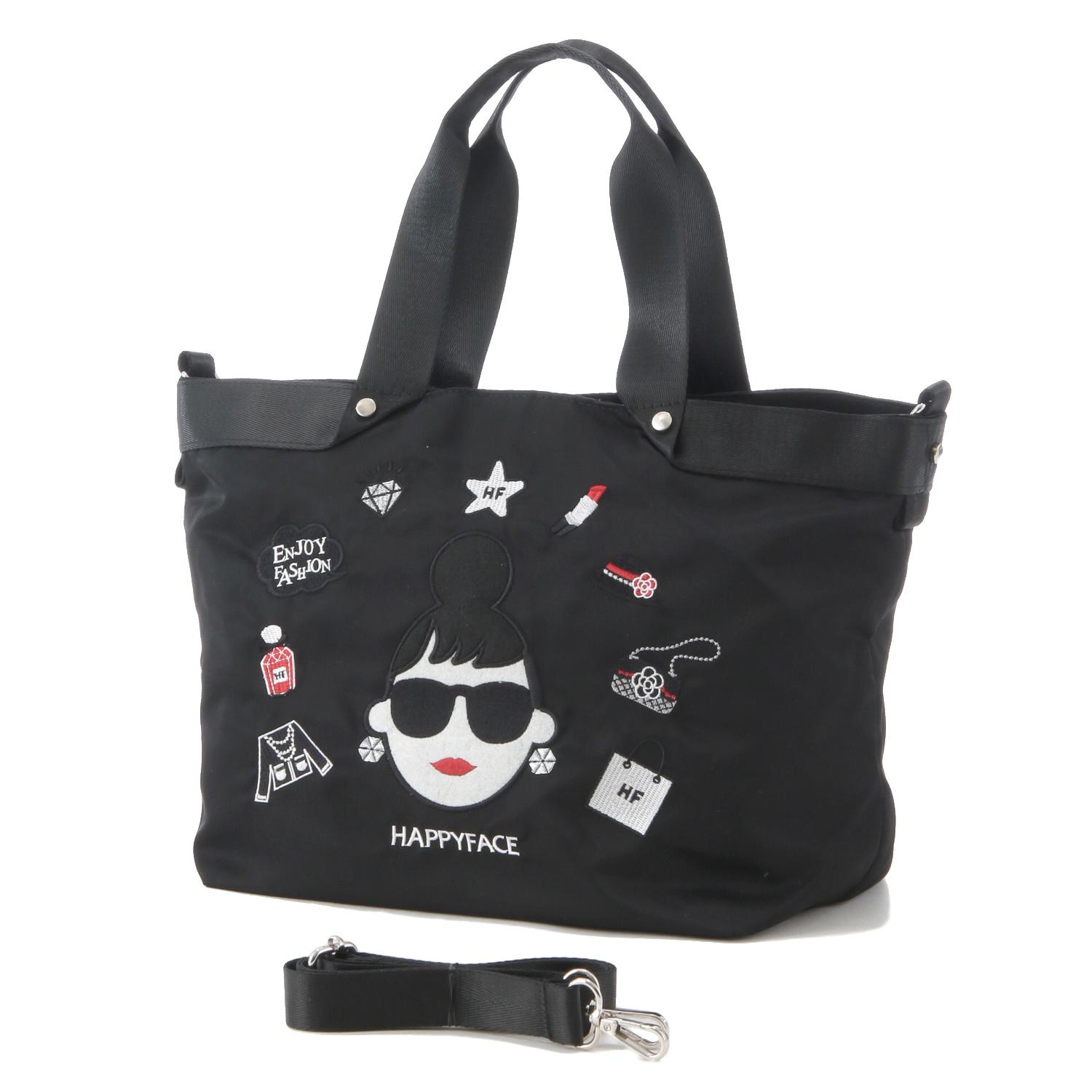 HAPPY FACE Lady Emma New Embroidery Multi-Functional 2-Way Tote Bag Large