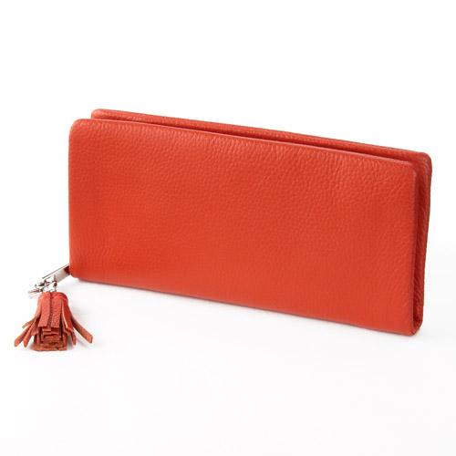 BEAURE SECOND Cowhide Leather Long Wallet - Deep Orange
