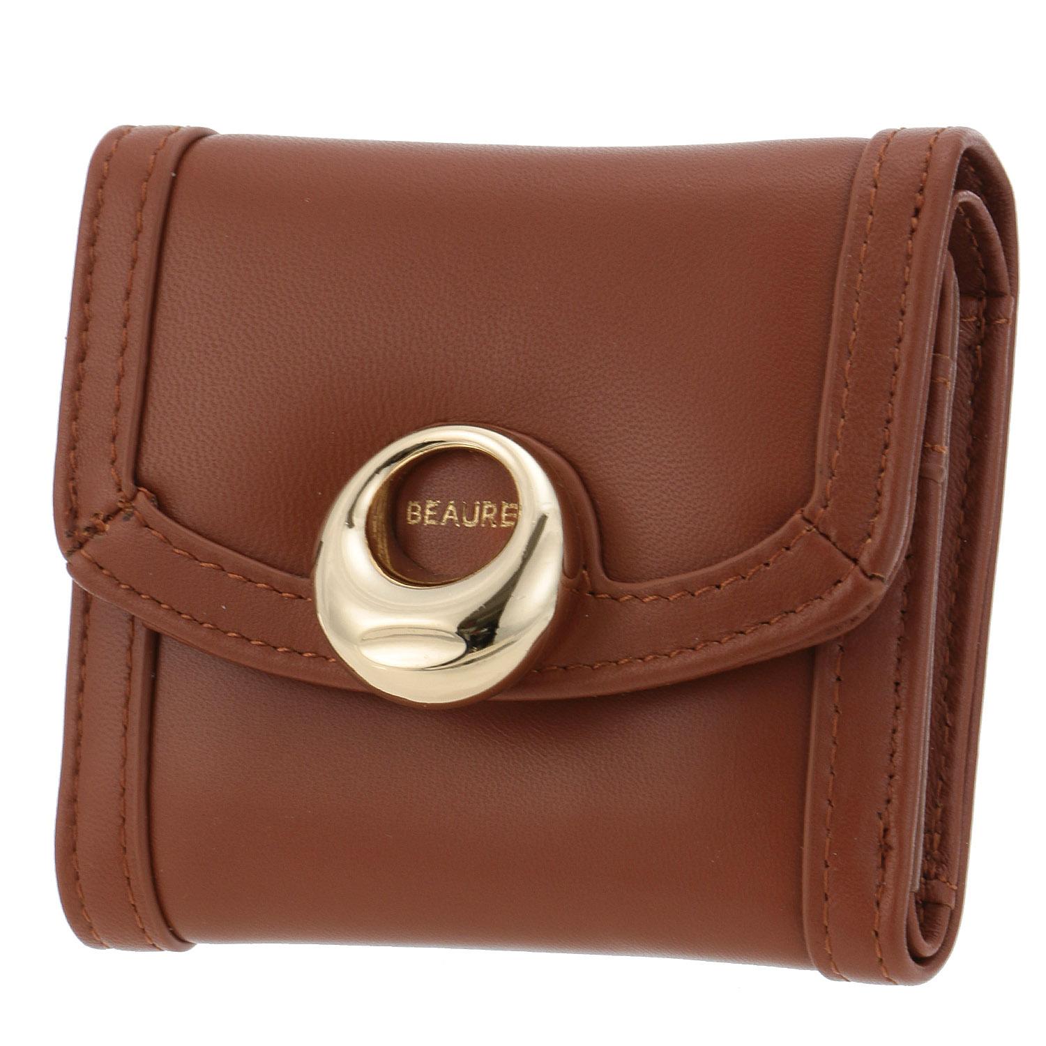 BEAURE Metal Button Wallet - Brown
