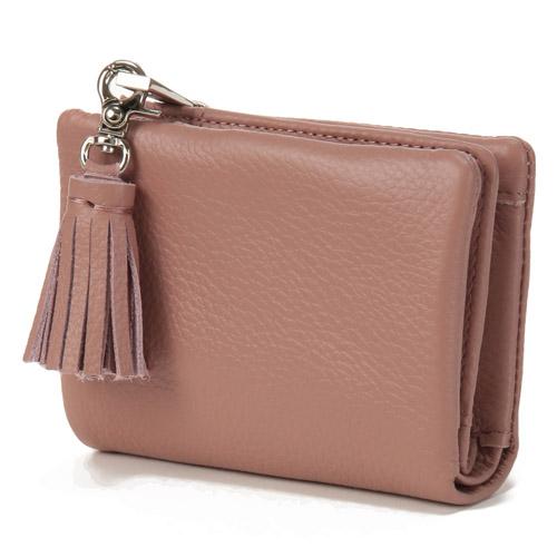 BEAURE Cowhide Leather Mini Bifold Wallet - Smoke Pink