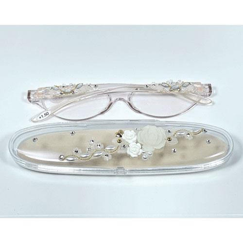 Decorative Reading Glasses White Flower, Power 3.0