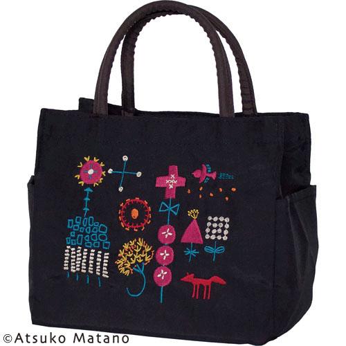 ATSUKO MATANO Embroidered Gusseted Tote Small Forest (Black)