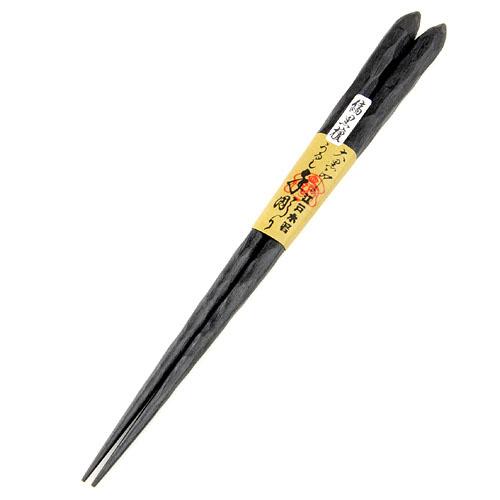 Edo Wooden Chopsticks Hand-carved Lacquer Finish Striped Ebony One Pair