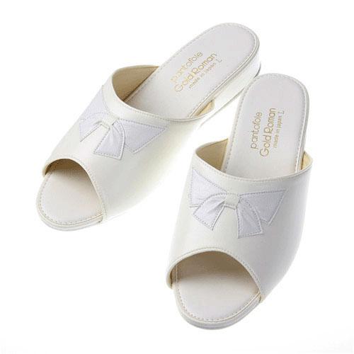 Synthetic Leather Ribbon Heel Slippers