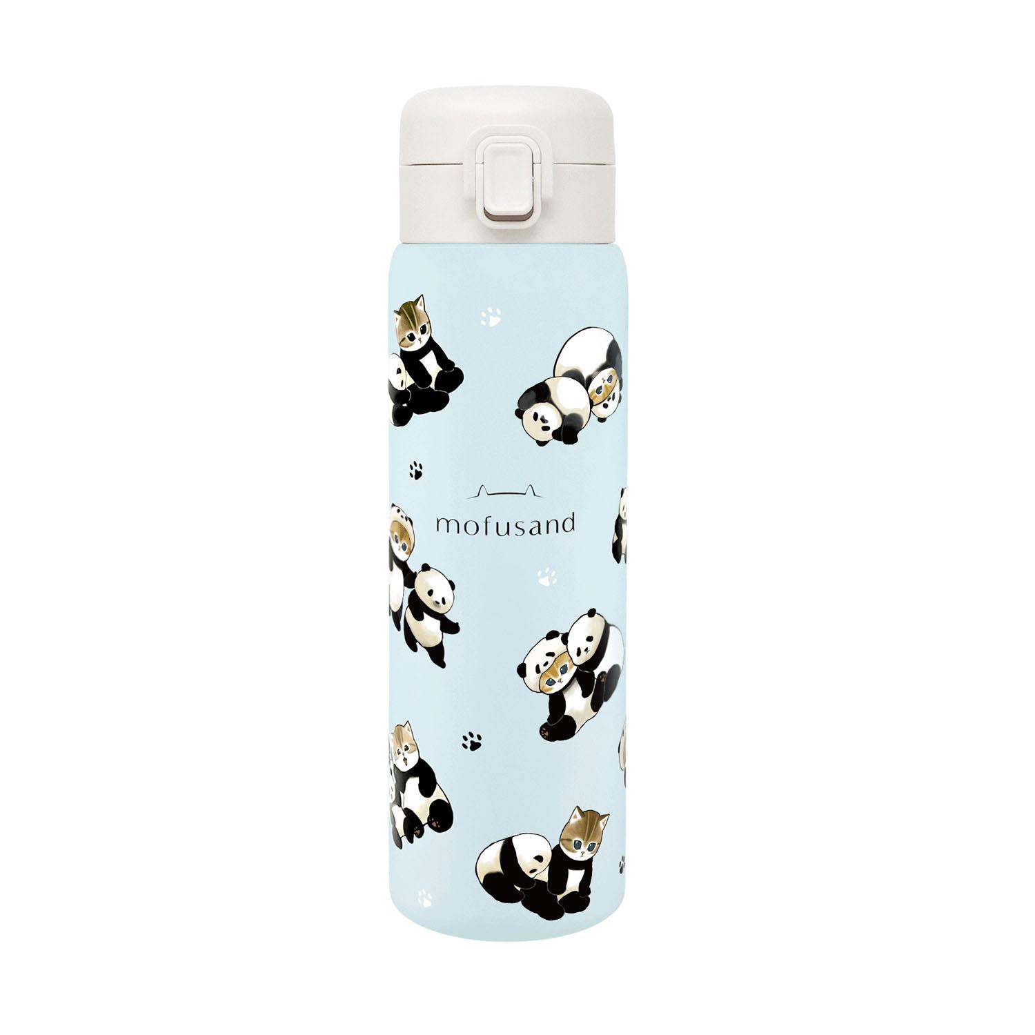 mofusand Vacuum Double-Wall Insulated Stainless Steel One-Push Bottle 480ml One-Touch Lock, Easy One-Hand Operation Water Bottle 53-2196