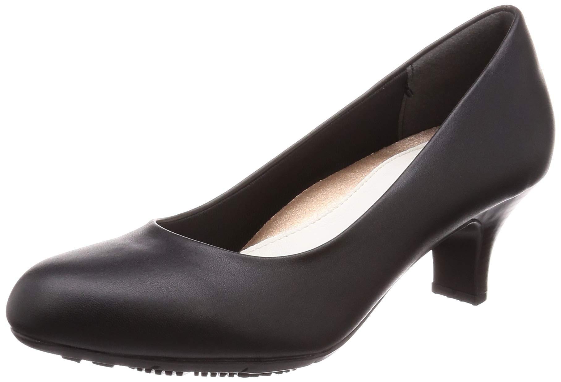 [Lady Worker] Pumps ASICS Trading Wide Fit 3E Equivalent 5.5cm Heel Round Toe Lightweight Pumps Women's LO-16030 Black Smooth 25.0 cm 3E