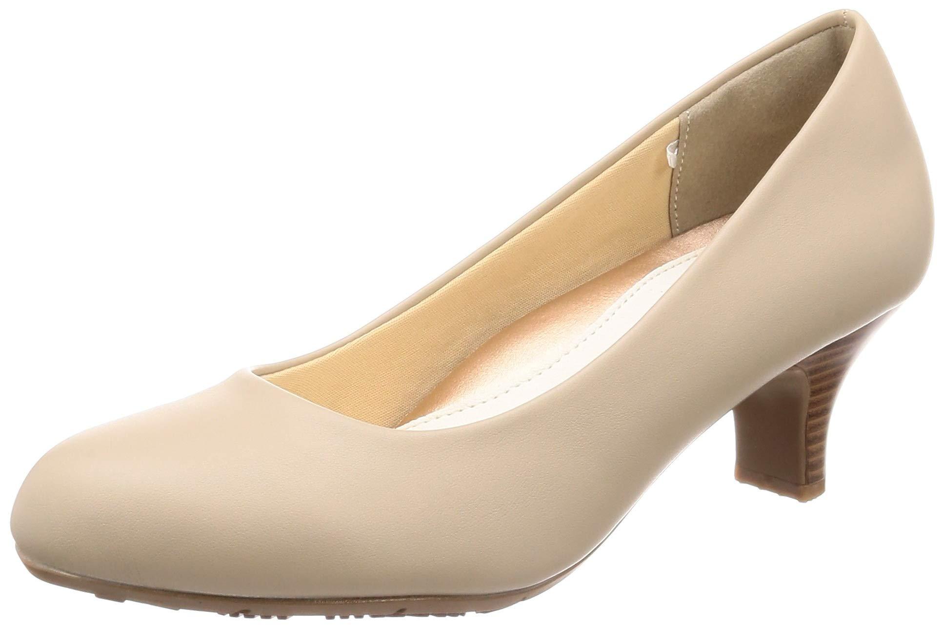 [Lady Worker] Pumps ASICS Trading Wide Fit 3E Equivalent 5.5cm Heel Round Toe Lightweight Pumps Women's LO-16030 Light Beige 22.0 cm 3E