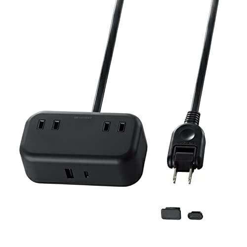 ELECOM Power Strip USB Tap 1m [1 USB-C Port / 1 USB-A Port / 2 AC Outlets] Desktop Tap with USB Port Caps Black T-U04-2210BK