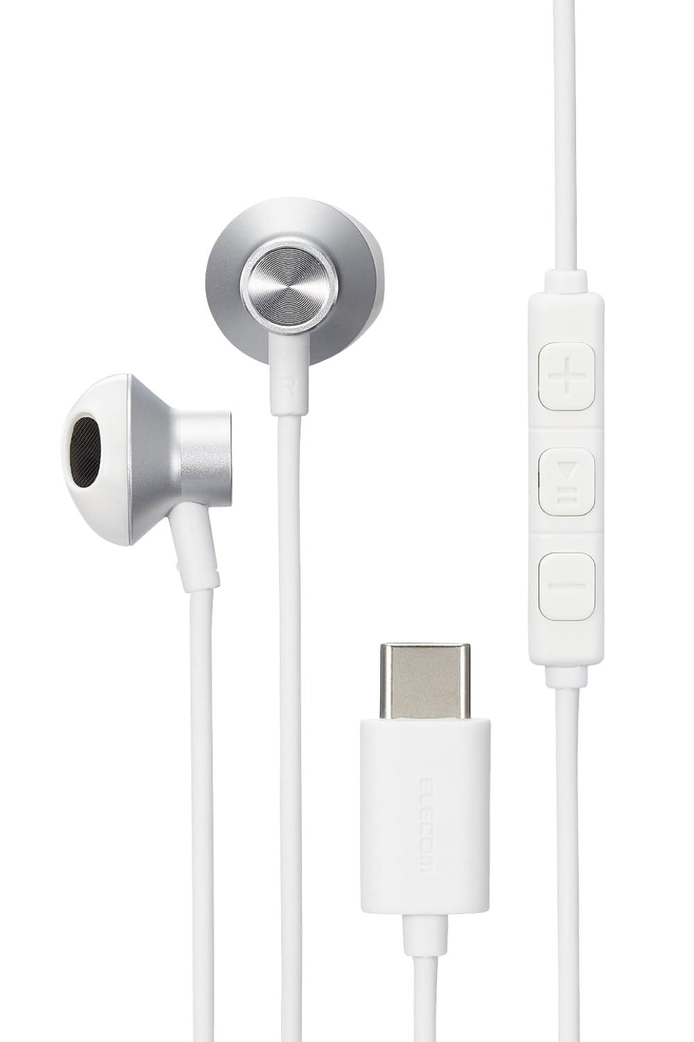 ELECOM Type-C Earphones with Microphone  Type-C Semi-Open In-Ear Wired Design  No Audio-Video Delay  Remote Control Included  1.2m [Compatible with iPhone 16e / 16 Series] Silver EHP-DF10IMSV