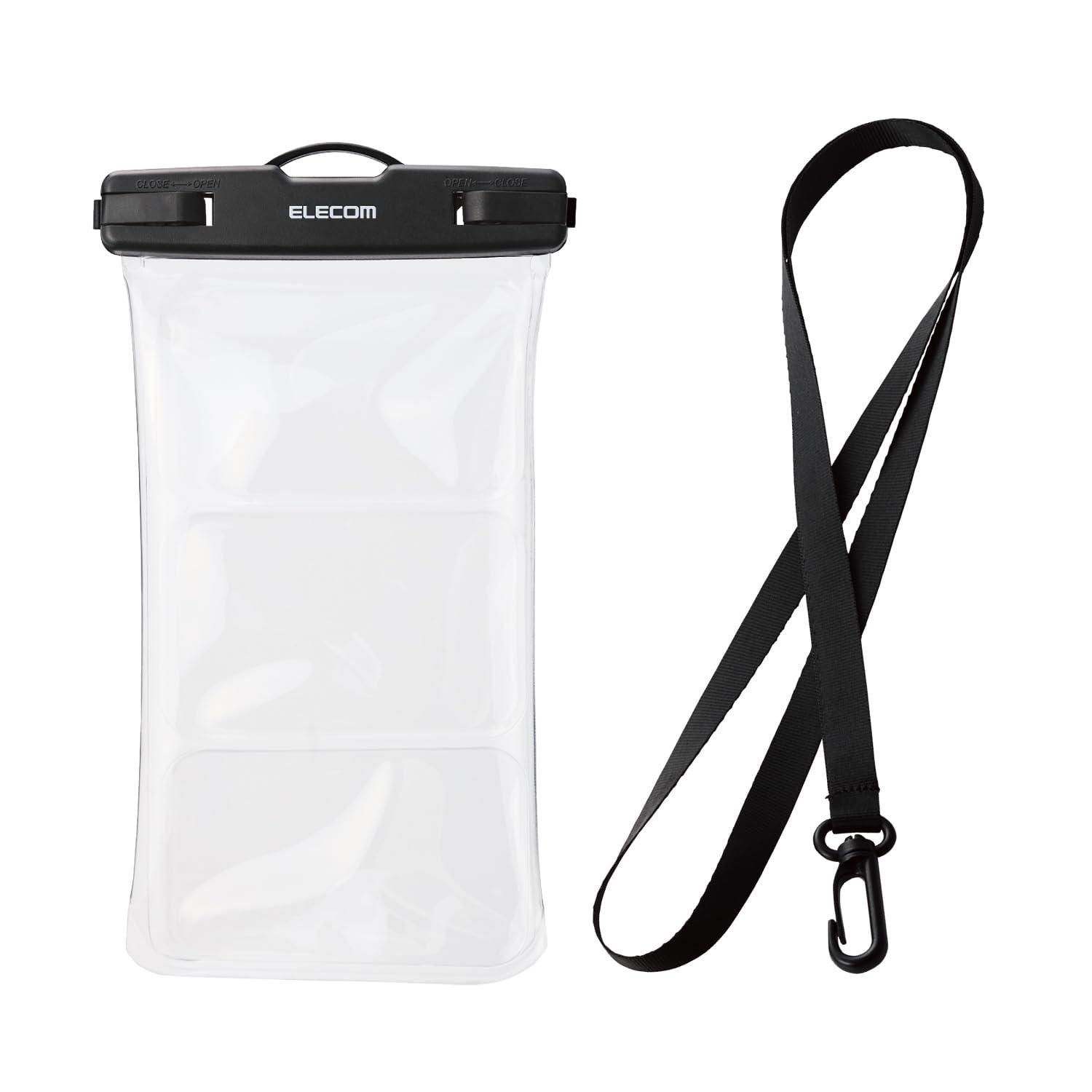 ELECOM Smartphone Waterproof Case for Bath, Sea, Neck-Wear, Underwater Operation IPX8 Face Recognition Operable While Inserted Lock Lever Type For Smartphones 6.9 Inches or Smaller Black P-WPST05BK