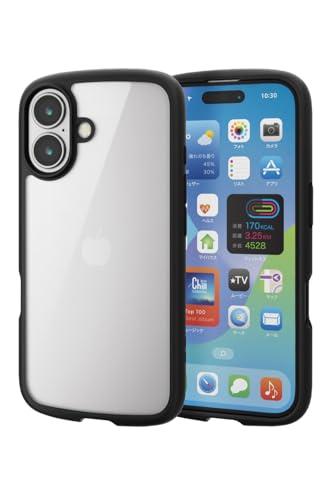 ELECOM iPhone 16 Case Clear Shockproof Impact Absorption Frame Color Hybrid Slim Lightweight Wireless Charging Compatible Strap Hole Included Full-Circumference Air Cushion Strap Holder Sheet Included Black PM-A24ATSLFCBK