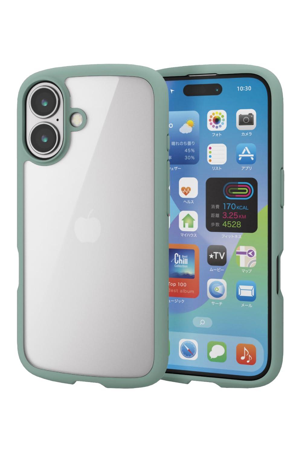 ELECOM iPhone 16 Case Clear Shockproof Impact Absorption Frame Color Hybrid Slim Lightweight Wireless Charging Strap Hole Included Full-Circumference Air Cushion Strap Holder Sheet Included PM-A24ATSLFCGN