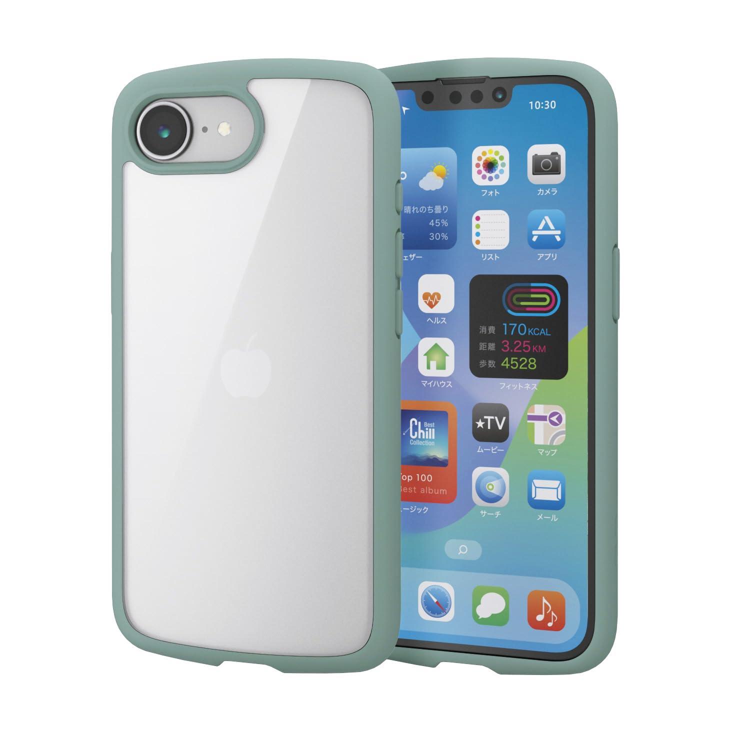 ELECOM iPhone 16e Case Clear Back Transparent Shockproof Impact Absorption Lightweight Slim Wireless Charging Compatible MagSafe Metal Ring Seal Included Strap Hole/Shoulder Strap Sheet Included Green PM-A25STSLFCGN