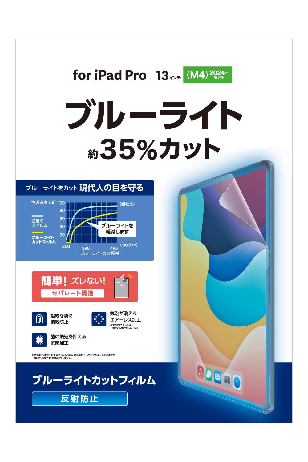 ELECOM 13-inch iPad Pro (M4) Screen Protector Anti-Glare Blue Light Reduction TB-A25PLFLBLN