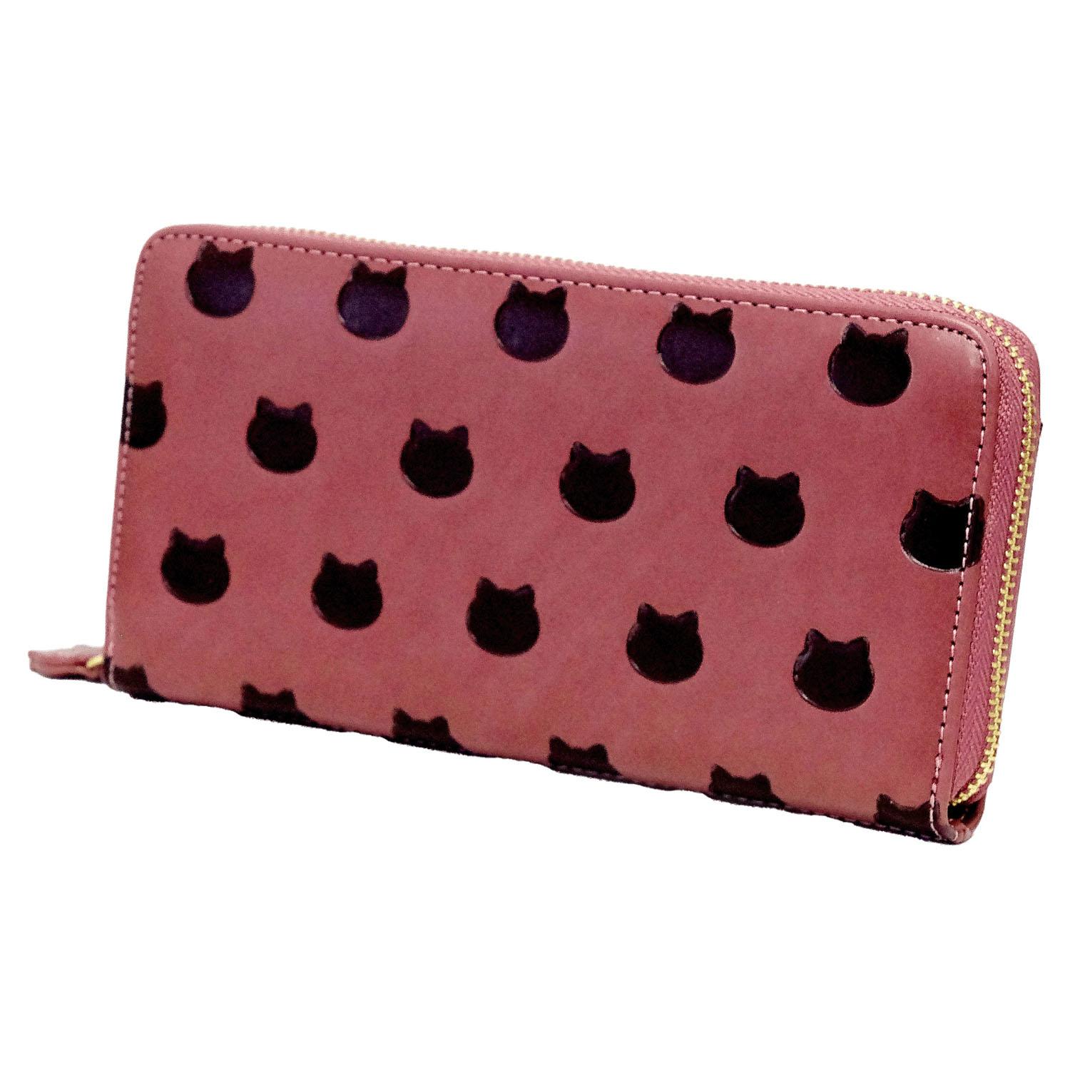 Neko Neko Poko Poko Round Zipper Long Wallet - Brown