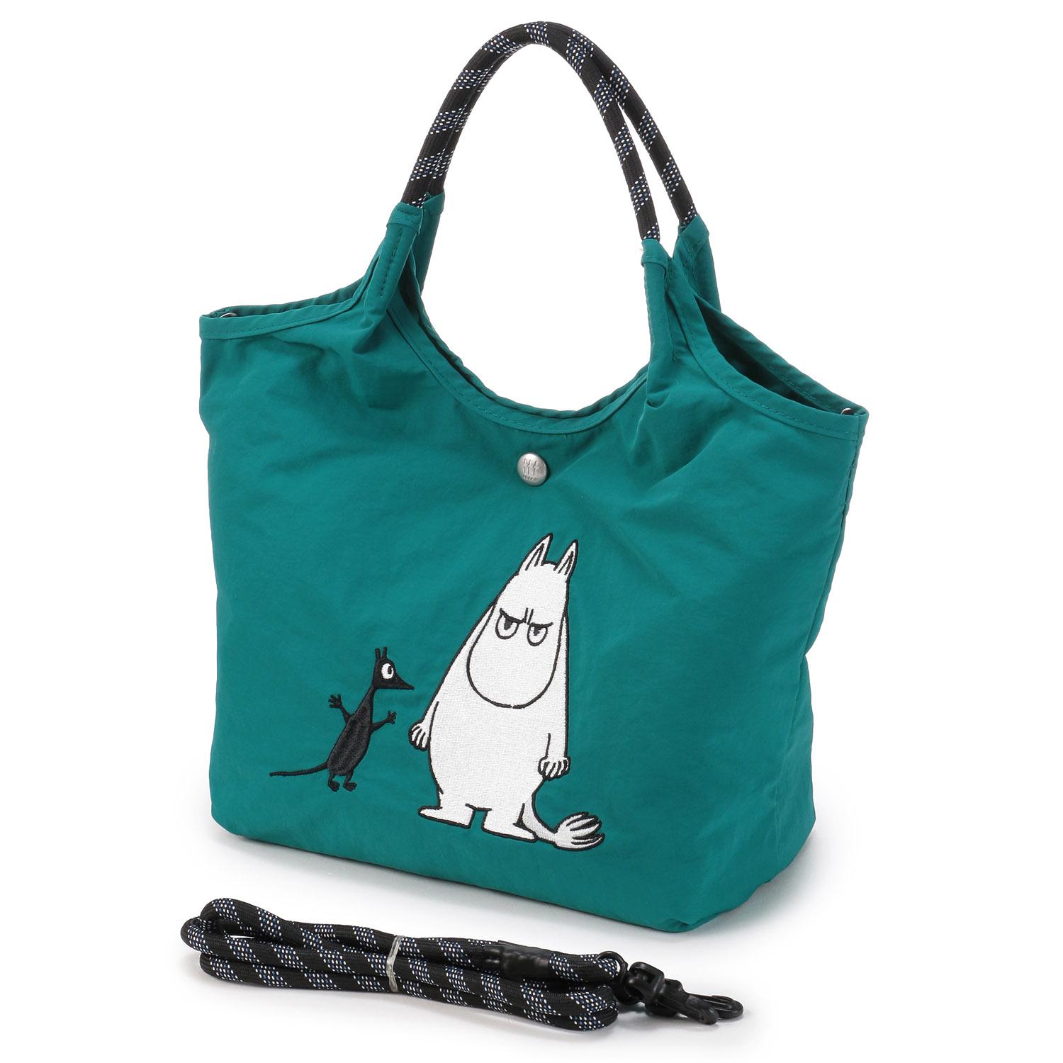 [Moomin] Embroidered 2-Way Bag for Women rmpk-02 Green (Angry Moomin)