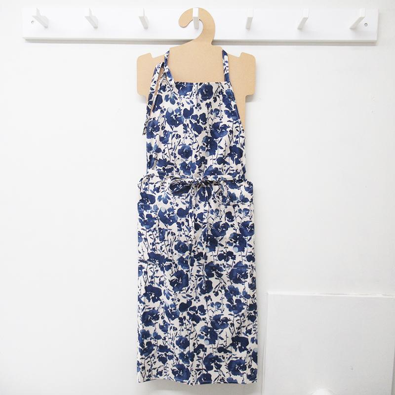 Atelier Nuuit Nuuit Cotton-Linen Print Full Apron/Navy