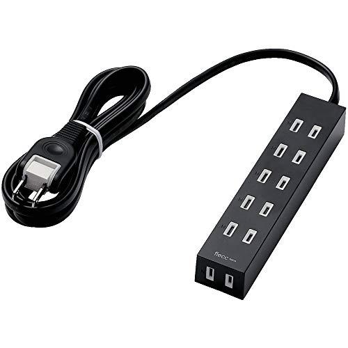 ELECOM Power Strip with Dust Shutters, Heat-Resistant Material, flecc barra 6 Outlets, 2.0m, Black T-NFL01-2620BK