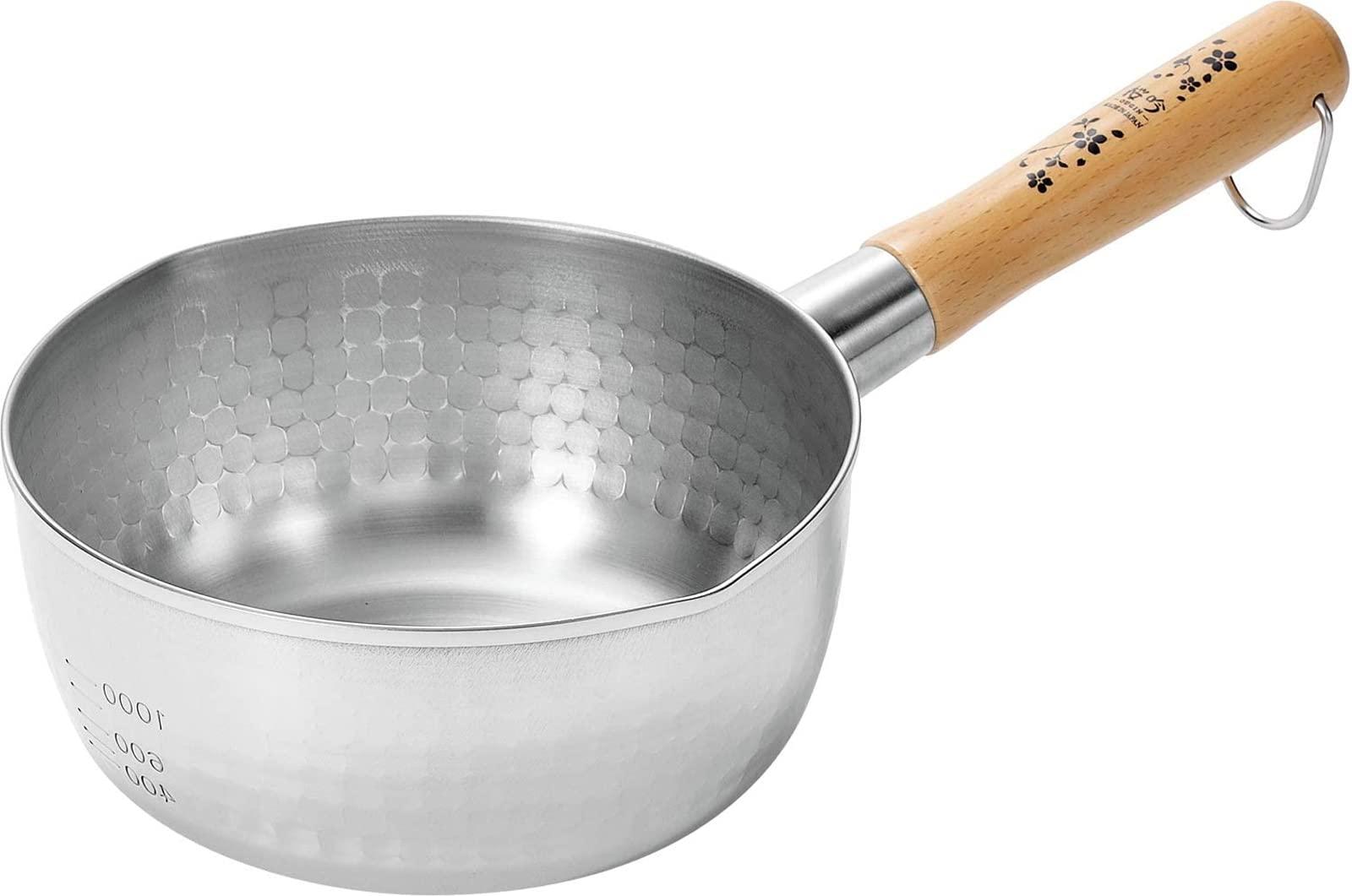 Yokoyama Tsubame Artisan Sakura Gin Stainless Yukihira Pot (Snow-Flat Pot) 18cm IH200V Induction Cooker Compatible OGS-350