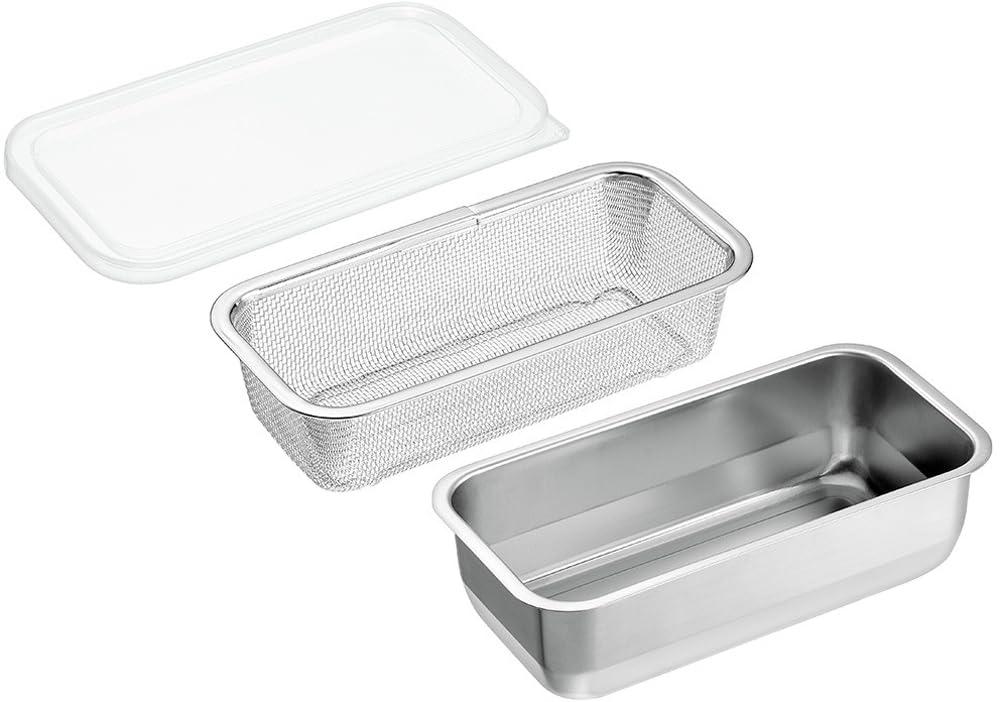 Yokoyama Tsubame Juku Craftsmanship 1/3 Size Stainless Steel Tray with Strainer & Lid Convenient for Storage and Prep Work YB-400