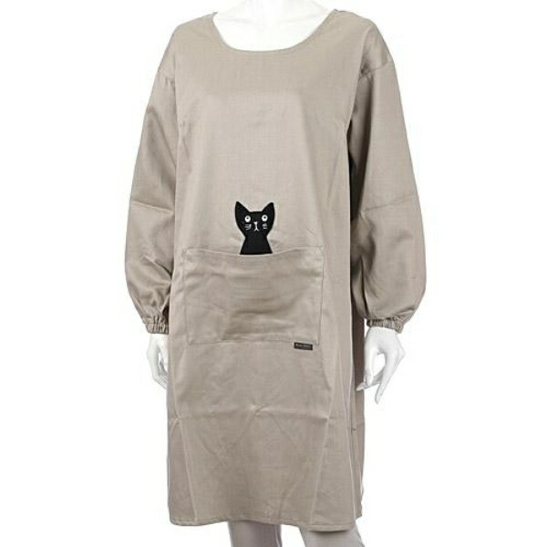 ☆ Department Store Sale  Popular Brand Apron (Mata no Atsuko)  Cute Cat on the Pocket  Kitchen Smock (Smock) 28611 (Beige)