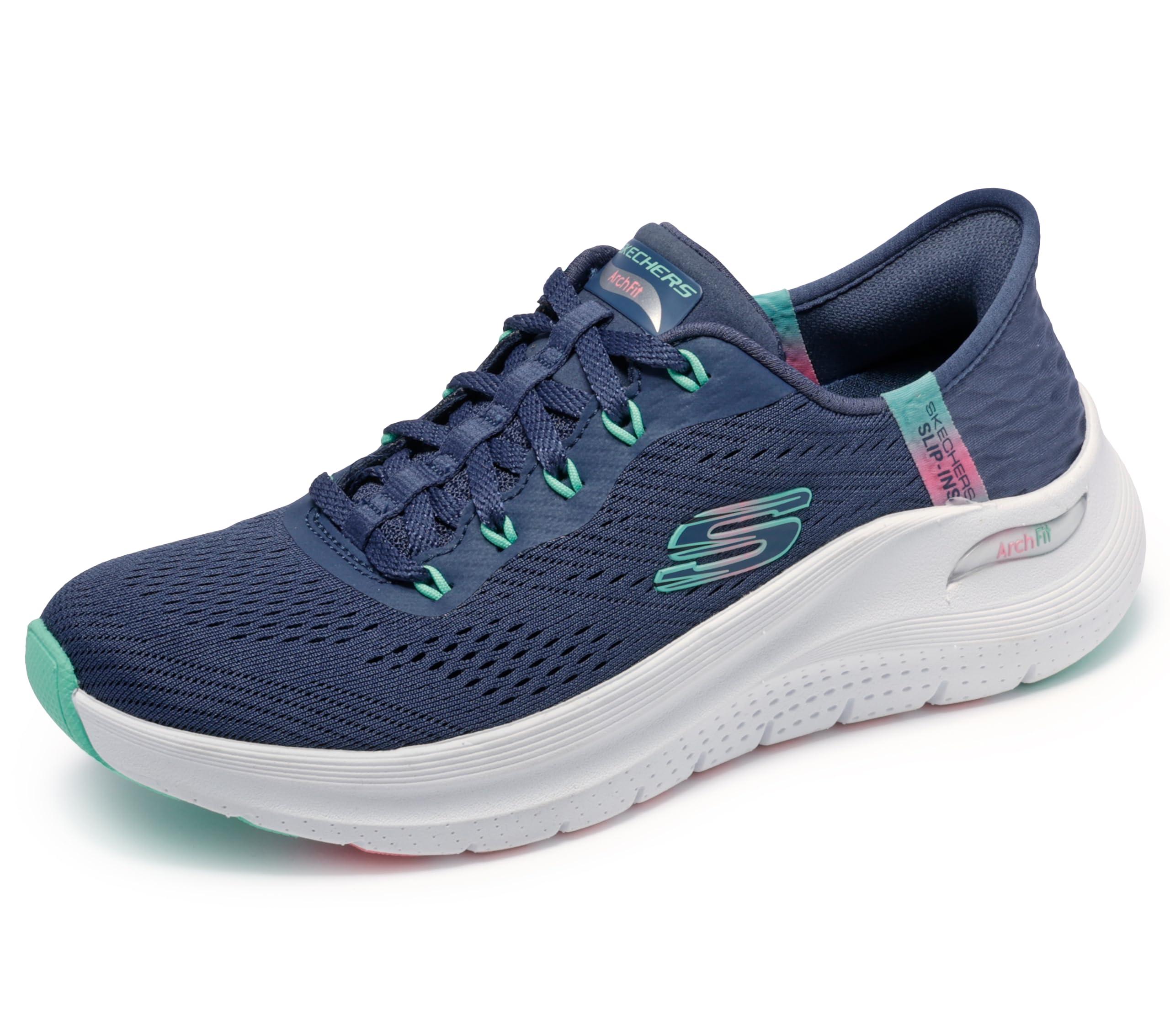Skechers Women's Arch Fit 2.0 Easy Chic Hands-Free Slip-On Sneakers, Navy Turquoise, 23.5 cm