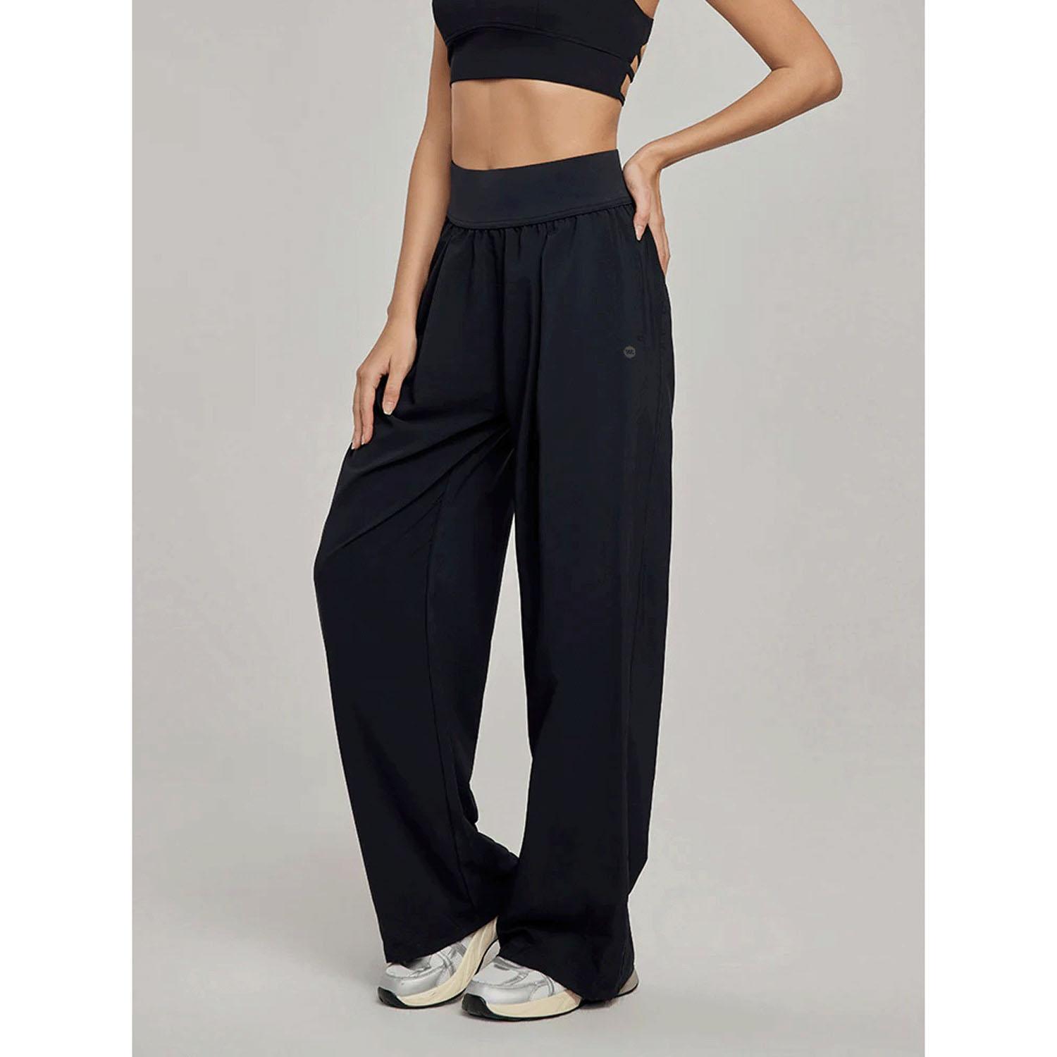 High-Waisted UV-Protective Wide-Leg Pants - Black - M
