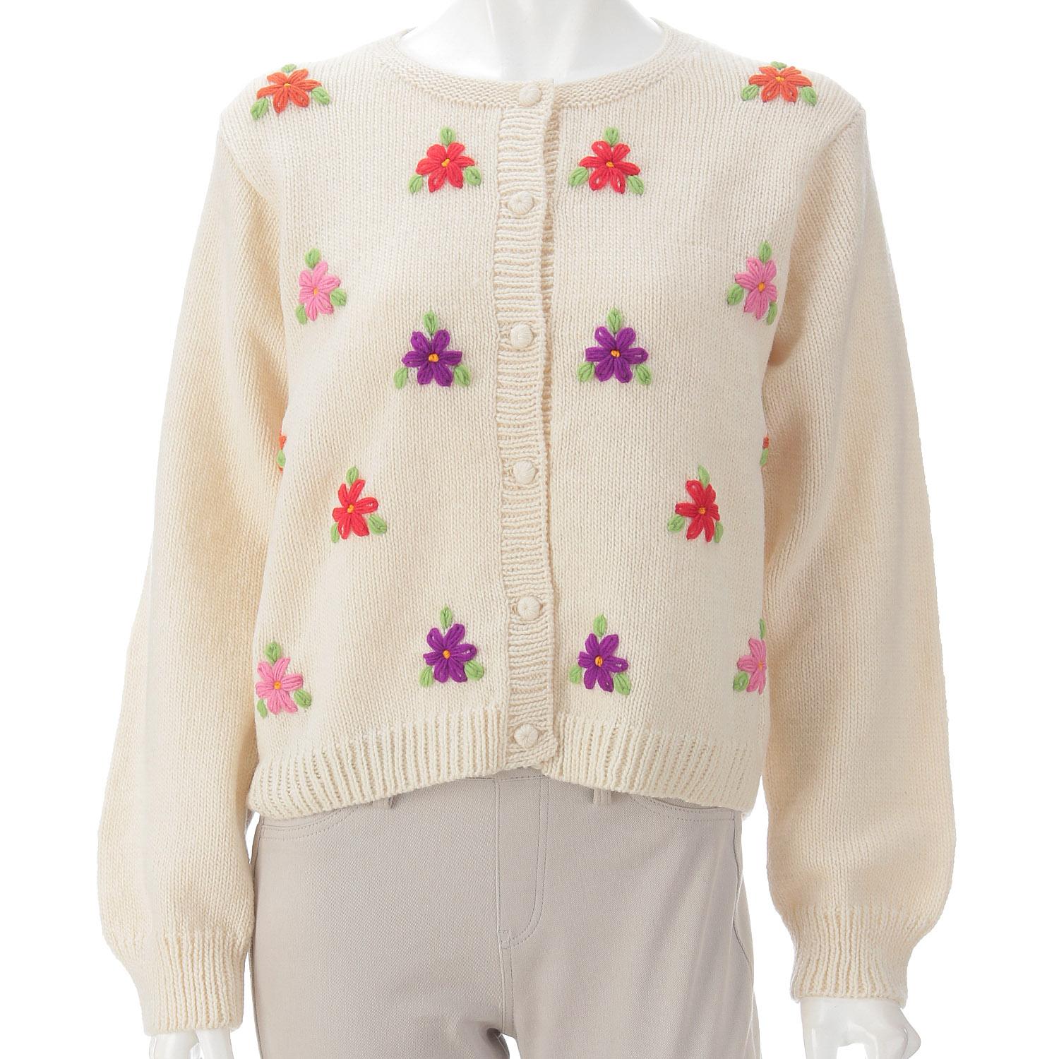 ESTELLE Floral Print Crew Neck Cardigan Off-White M