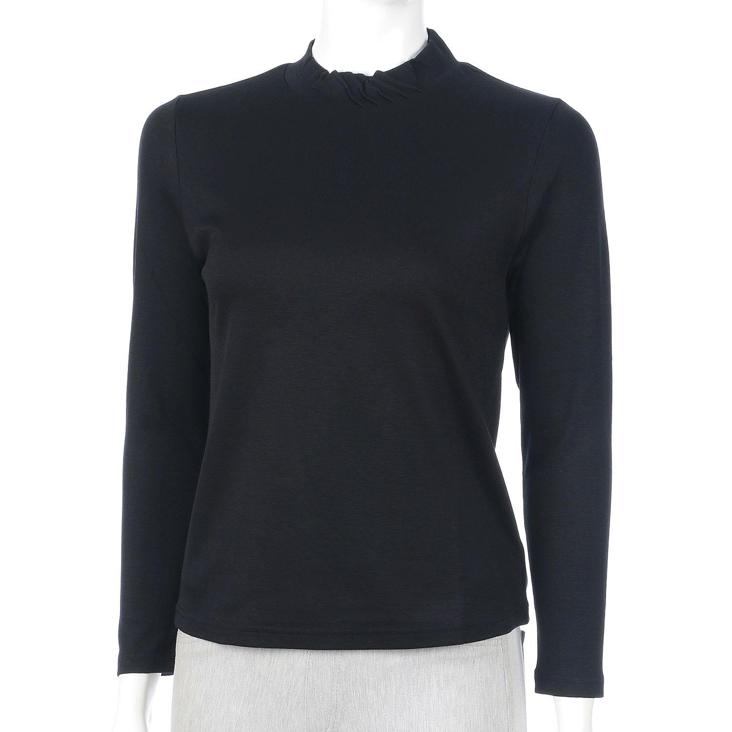 Pintuck High-Neck Pullover - Black