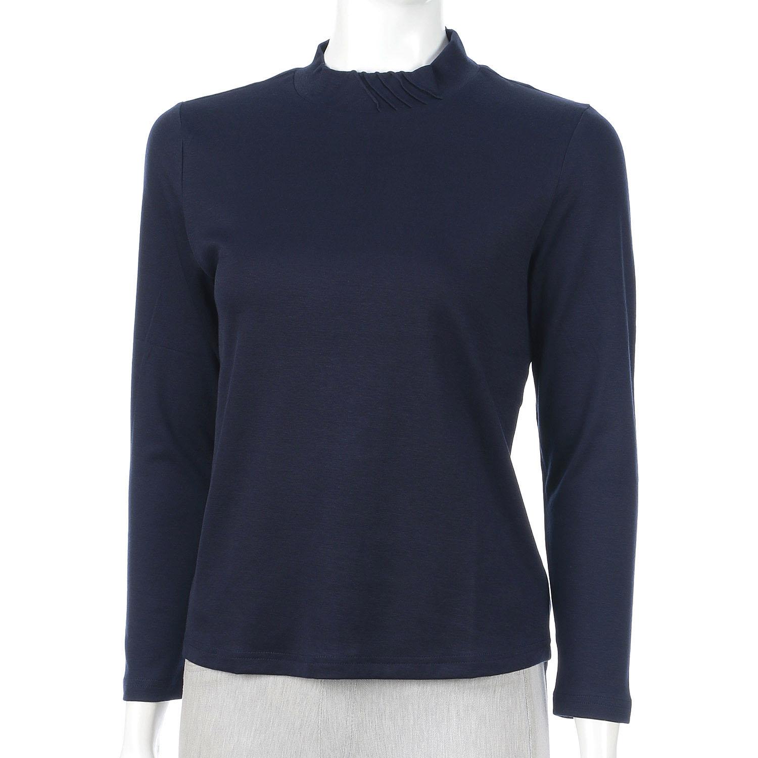 Pintuck High-Neck Pullover, Navy