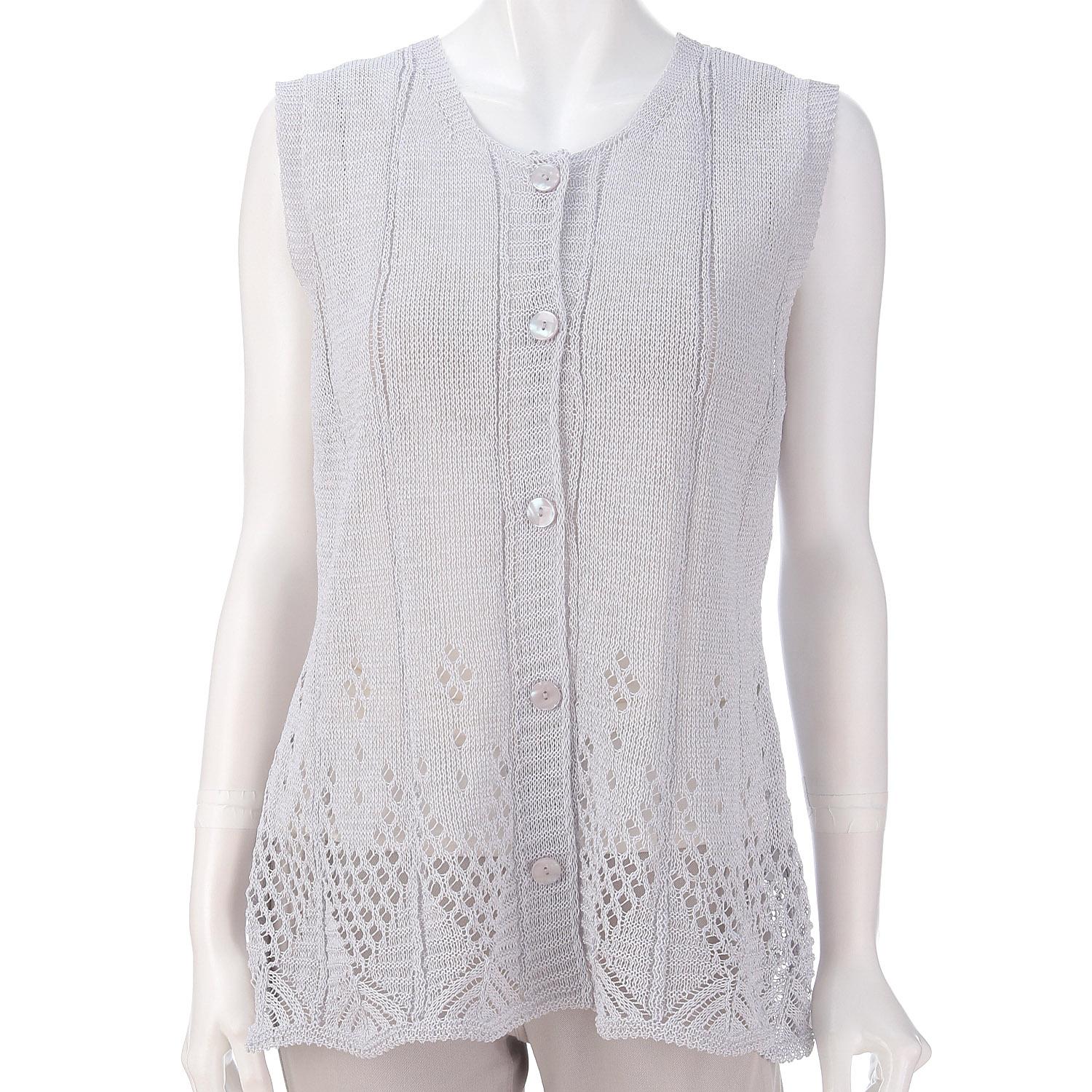 Sheer Knit Vest with Slub Yarn Detail Light Gray F (Free Size)