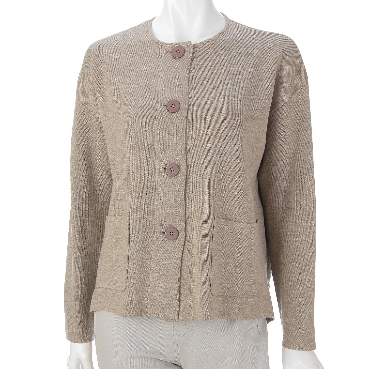 LAPIS ROUGE Reverse-Color Knit Jacket with Seamless Construction - Mocha - Size 9