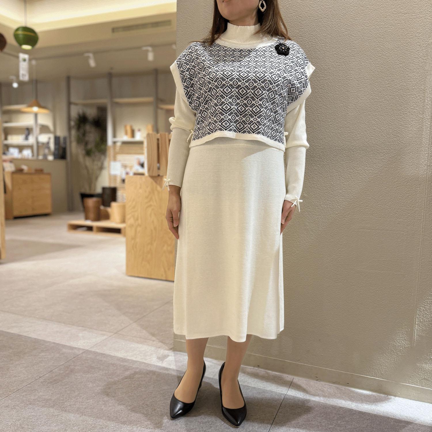 Super Beauty Jacquard Knit Vest × Knit One-Piece Ensemble Dress