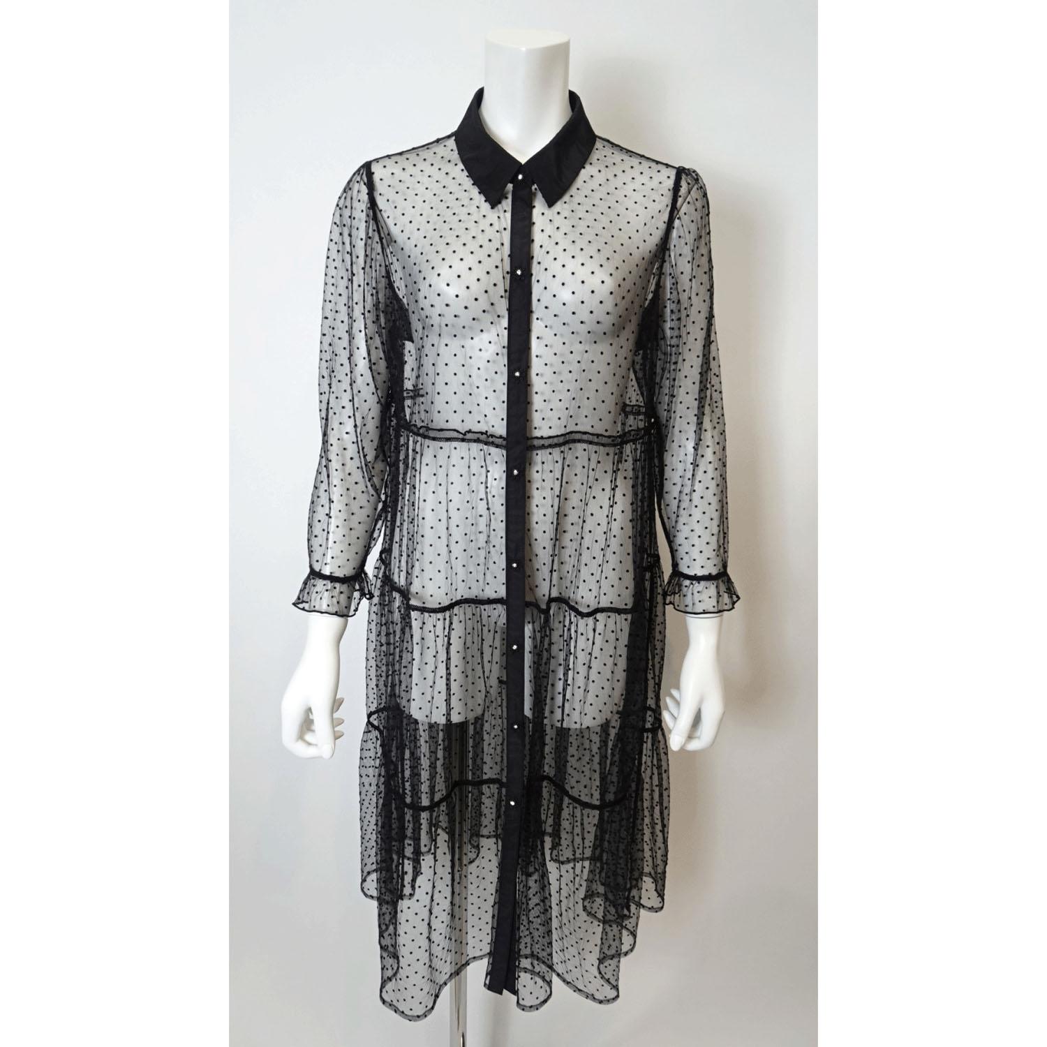 Super Beauty Polka Dot Tulle Collar Tiered Blouse