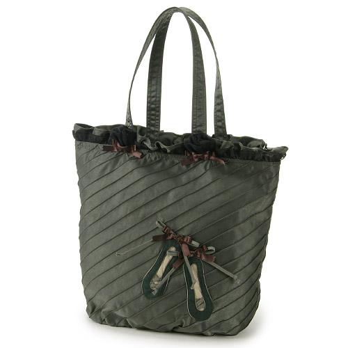 Diagonal Pin Tuck Bottom Gusset Tote Bag - Green